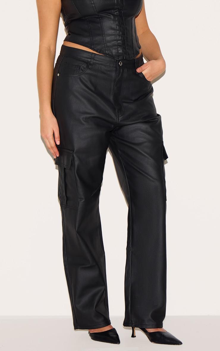 Plus Black Coated Denim Cargo Jeans Product Image