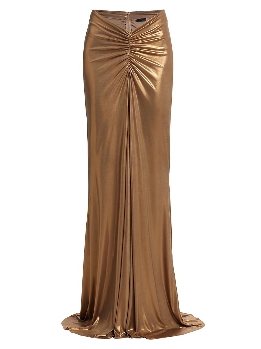 Womens Coated Jersey Ruched Maxi Skirt Product Image