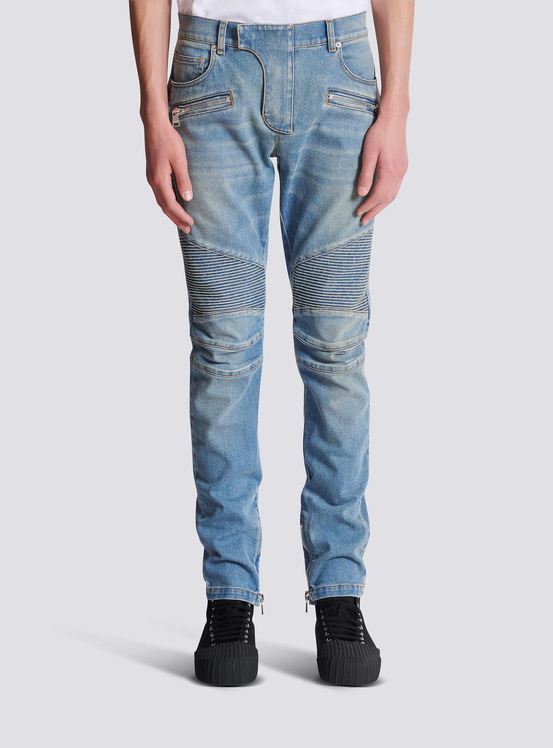 Slim-fit biker trousers in denim Product Image