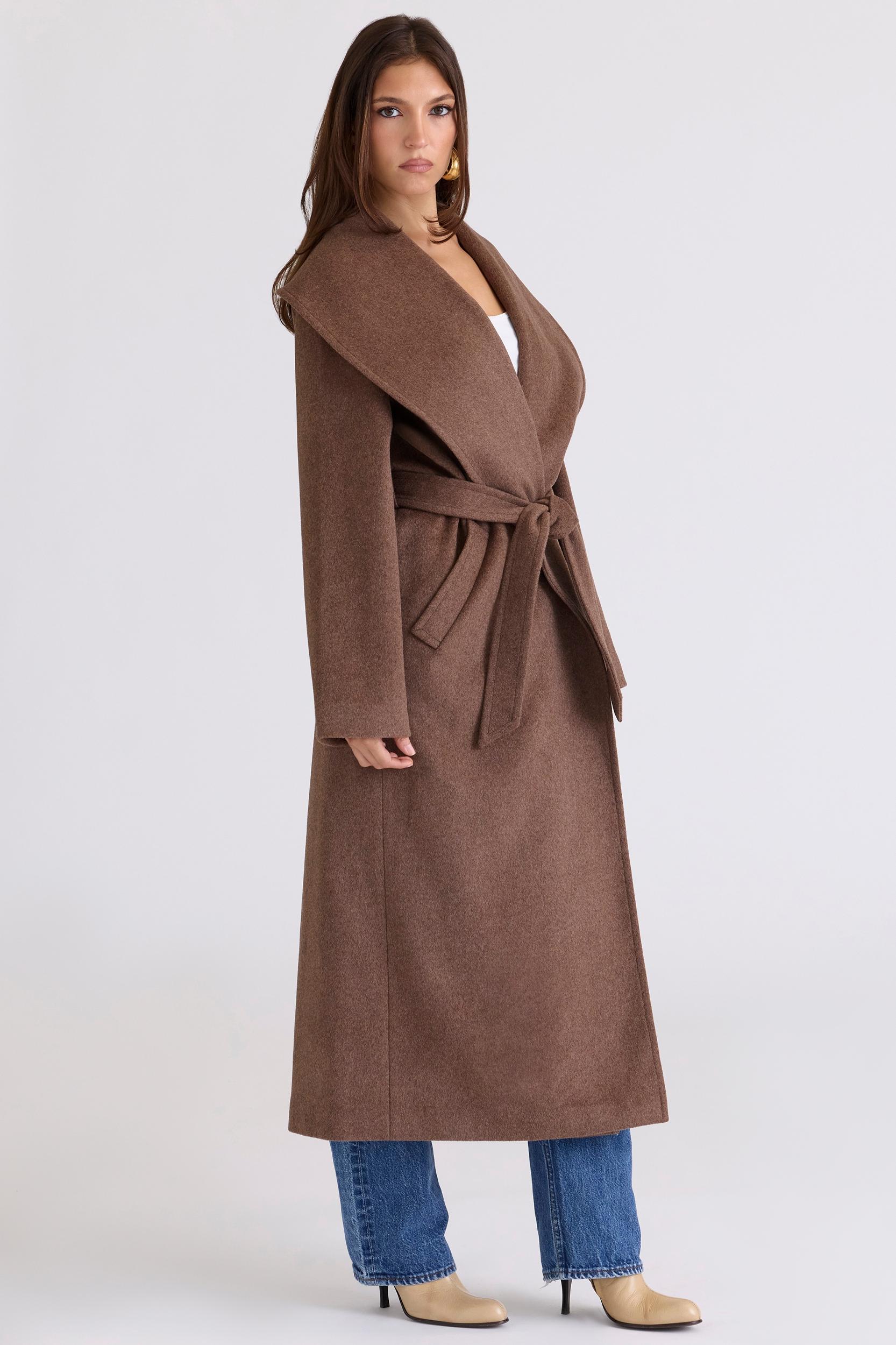 Cocoon  brown wool shawl collar coat Product Image