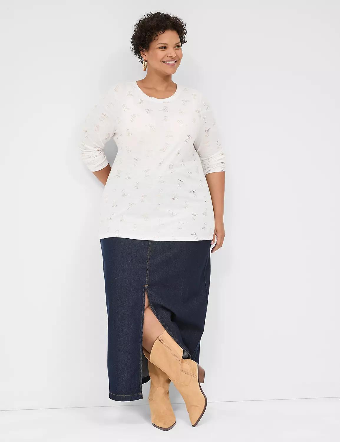 Shimmery Foiled Cowboy Boot Graphic Long-Sleeve Shirt Product Image