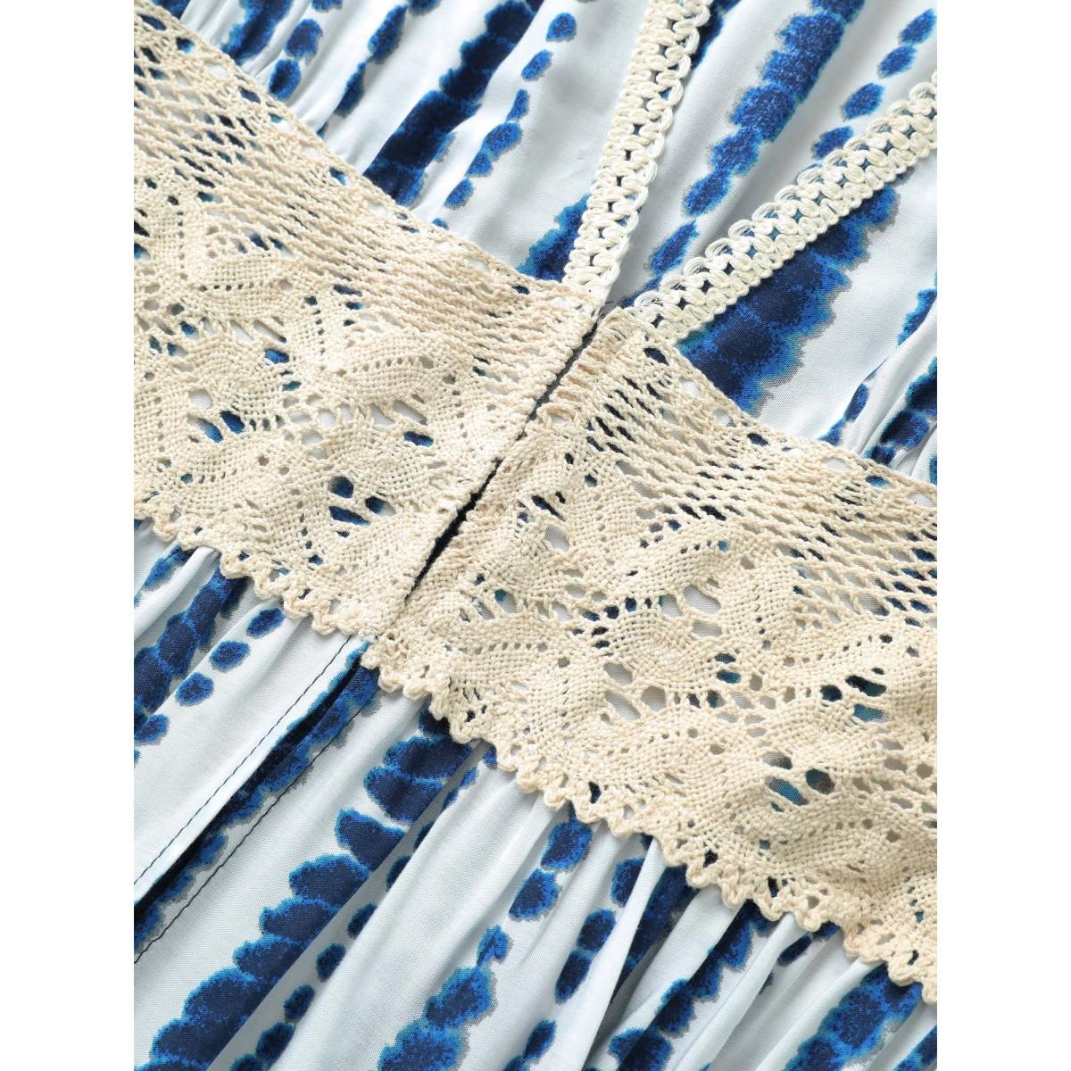 Plus Size Tie Dye Guipure Lace Waist Trim Kimono Women Blue Resort Tie Dye Vacation Kimonos BloomChic 30/6X Product Image