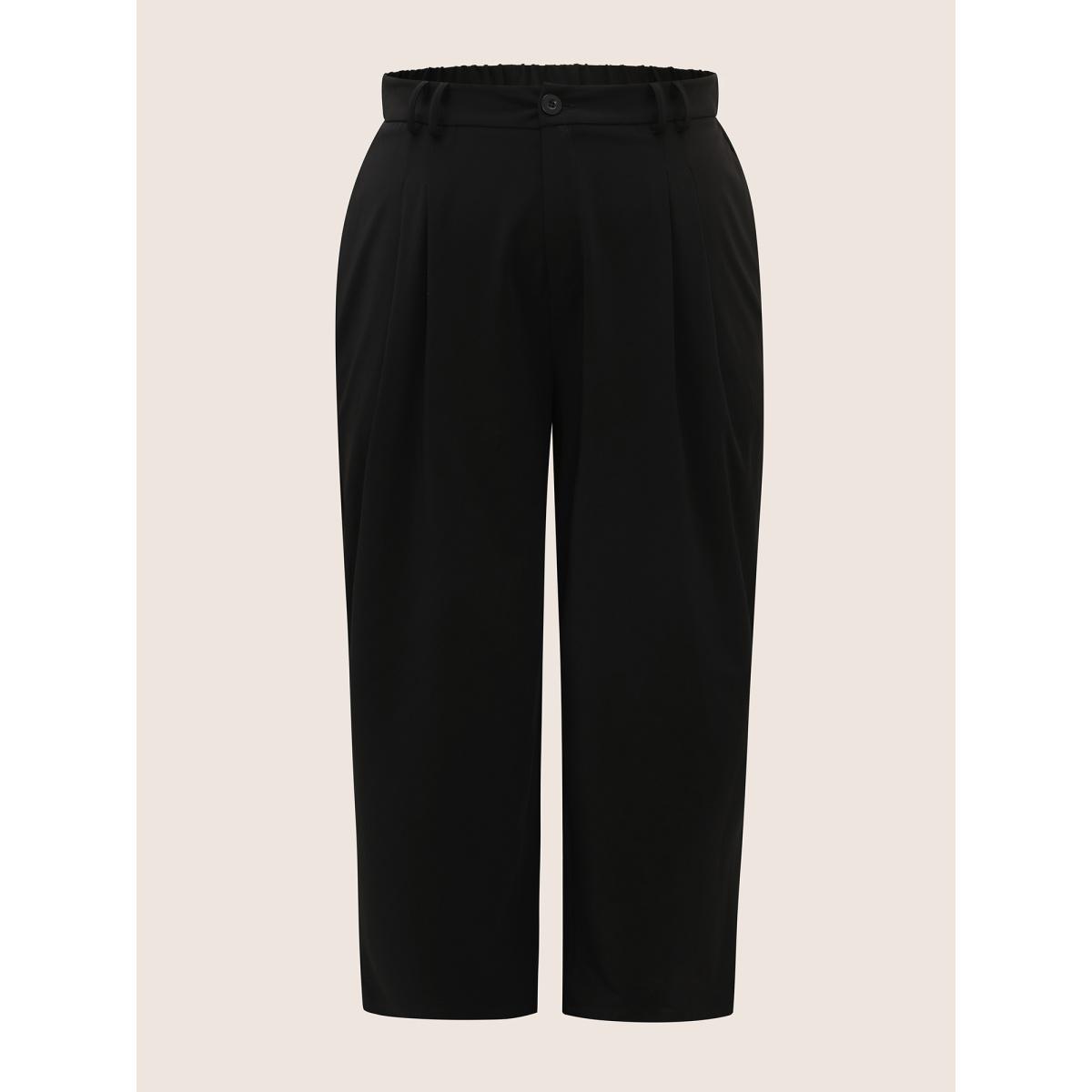 Plus Size High Rise Elastic Waist Straight Leg Pants Women Black At the Office Straight Leg High Rise Work Pants BloomChic 18-20/2X Product Image