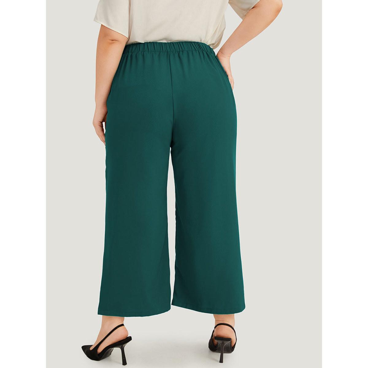 Plus Size Solid Pleated Button Detail Straight Leg Pants Women ArmyGreen Office Straight Leg High Rise Office Pants BloomChic 28/5X Product Image