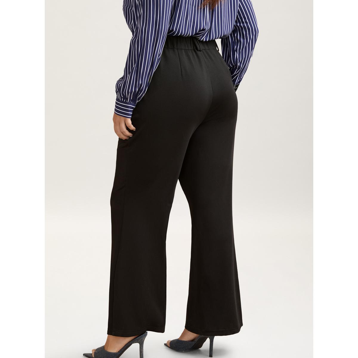 Plus Size Pleated Mid-Rise Bootcut Pants Women Black At the Office Bootcut Mid Rise Work Pants BloomChic 14-16/1X Product Image