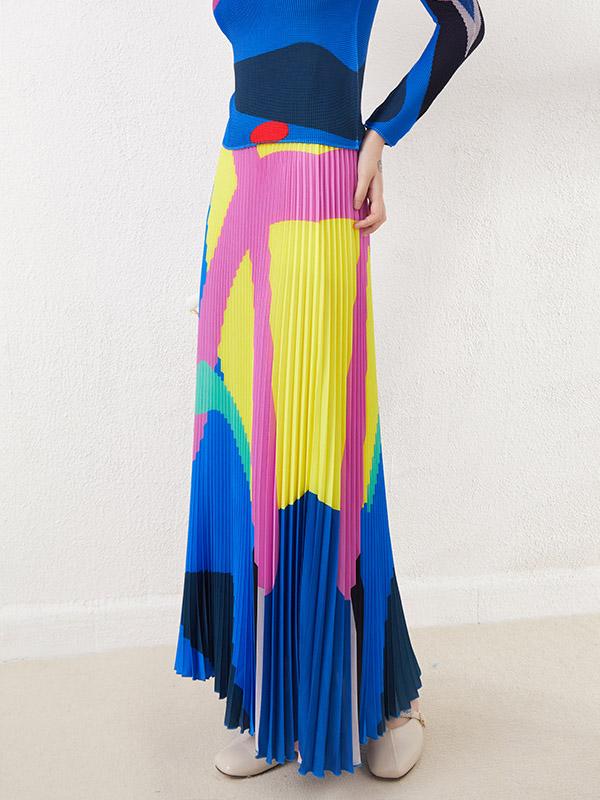 A-Line Loose Contrast Color Pleated Skirts Bottoms Product Image