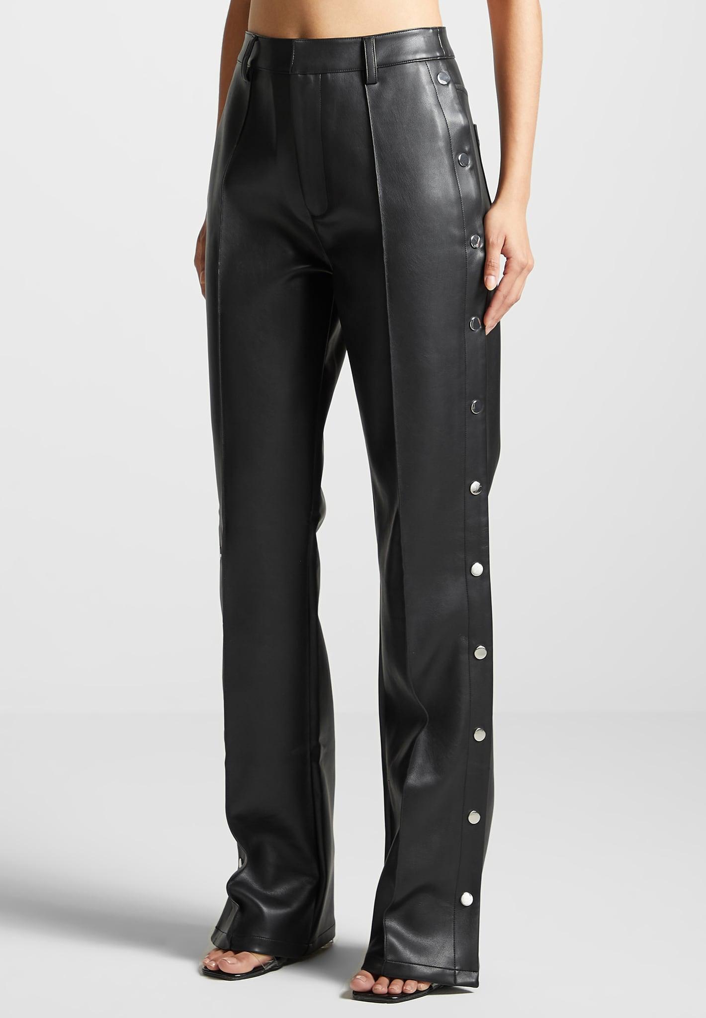 Leather Pintuck Popper Trousers - Black Female Product Image