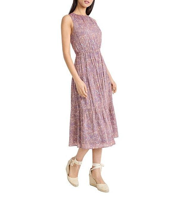 The Good Journey Crew Neck Sleeveless Tiered Hem Printed Gauze A-Line Midi Dress Product Image