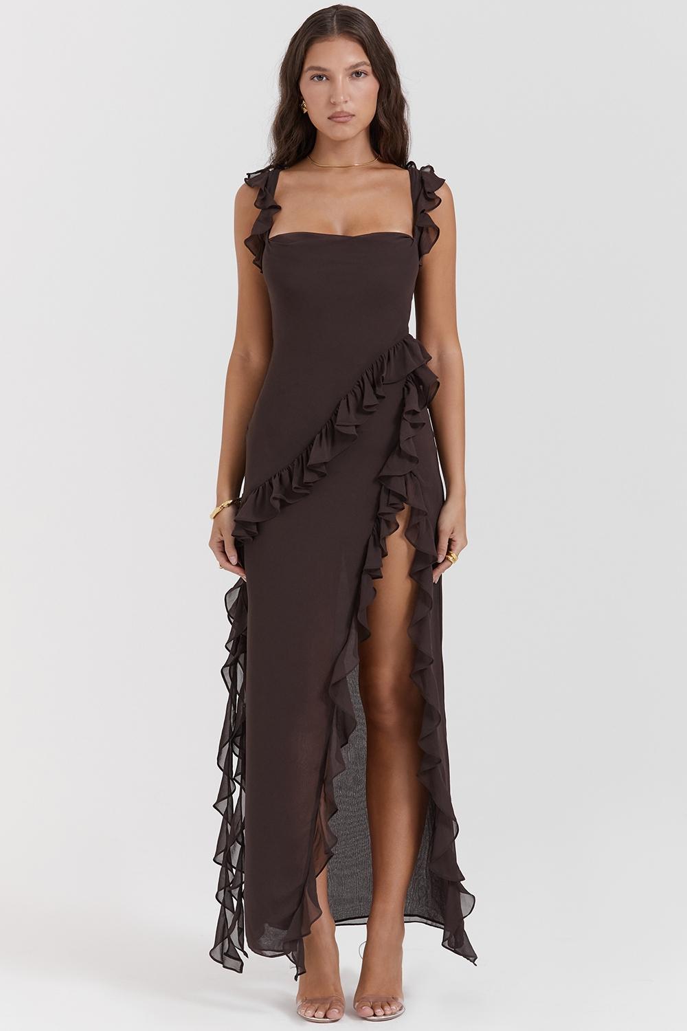 Ariela  espresso ruffle maxi dress - sale Product Image