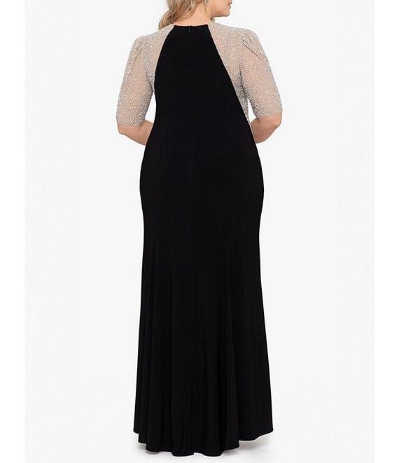 Xscape Plus Size Short Sleeve Crew Neck Beaded Gown Product Image