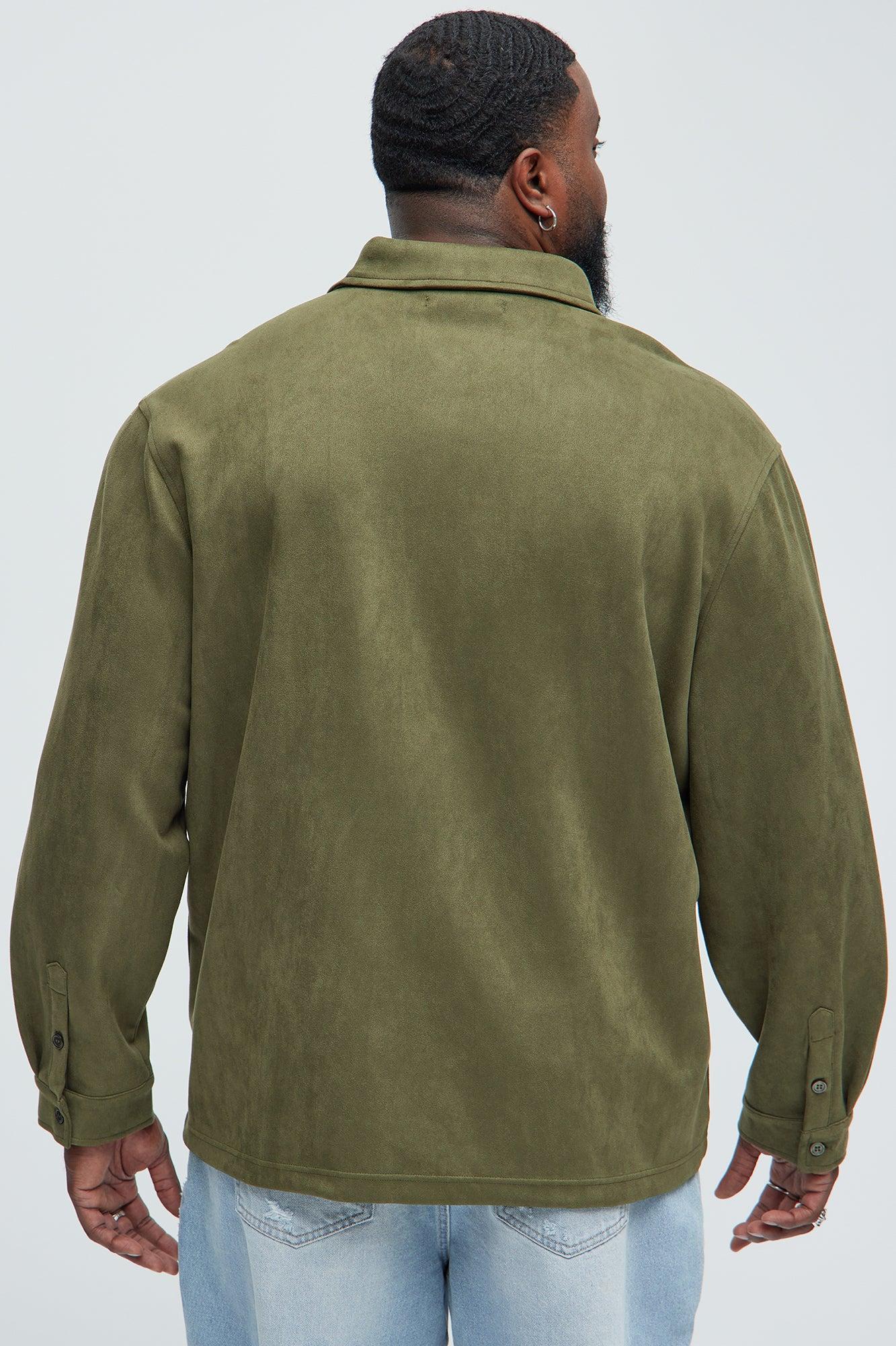 Ardee Faux Suede Button Up Shirt - Olive Product Image
