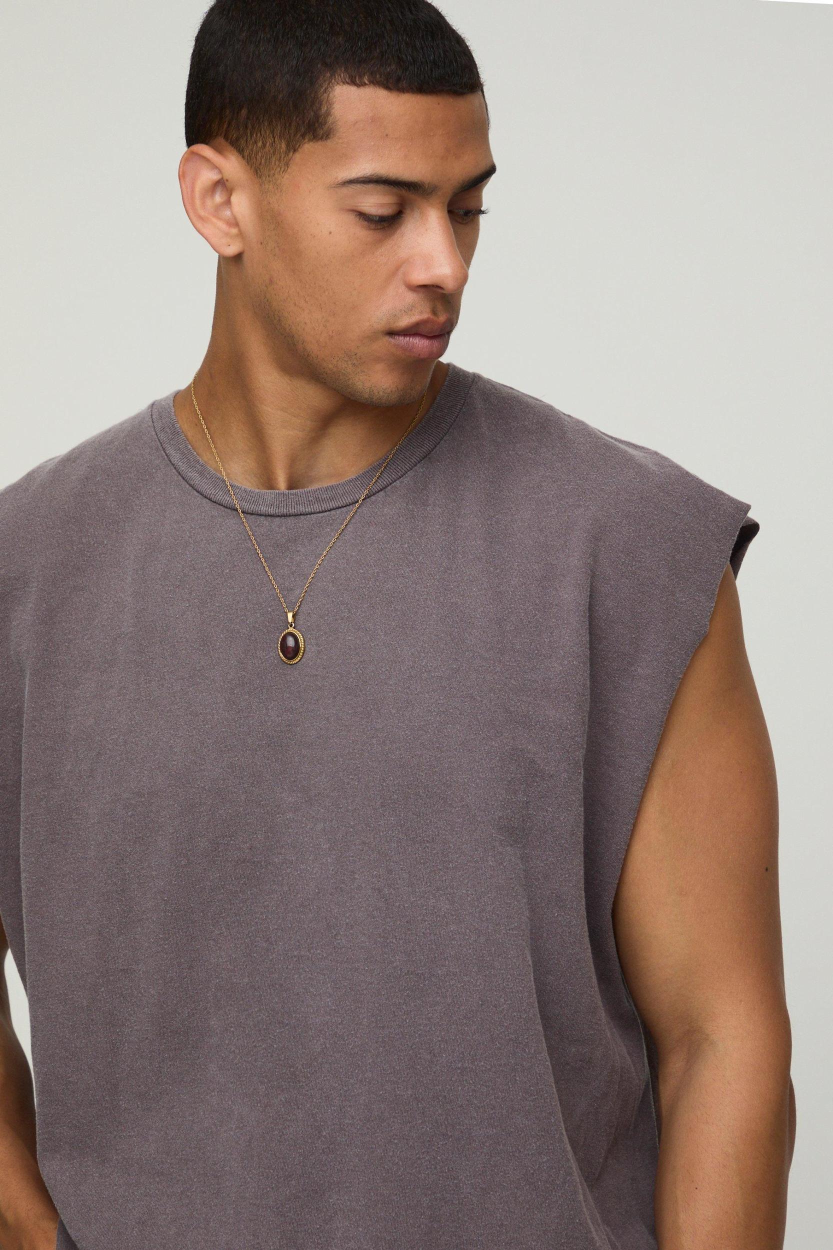 Chocolate Oversized Washed Dragon Graphic Tank | boohooMAN USA Product Image