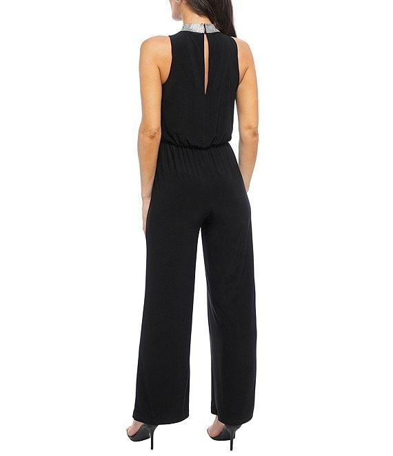 Marina Beaded Halter Neck Sleeveless Straight Leg Jumpsuit Product Image
