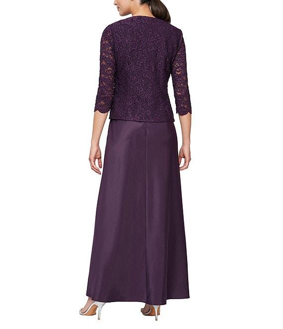 Alex Evenings Glitter Lace 3/4 Sleeve Square Neck Scallop Hem Bodice 2-Piece Jacket Gown Product Image