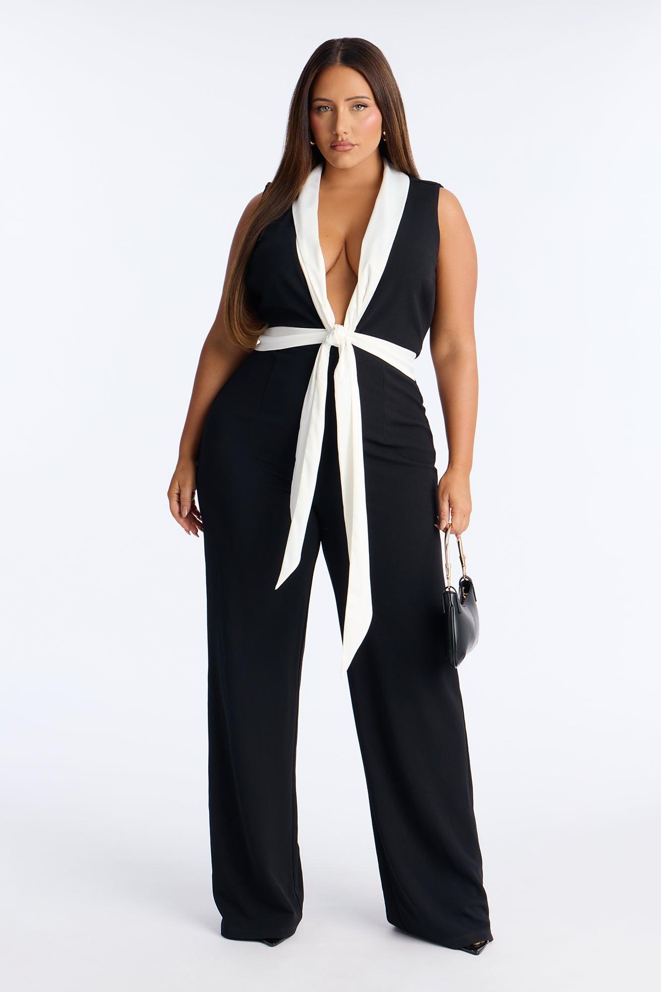 Jenni Contrast Trim Flare Leg Jumpsuit - Black Female Product Image