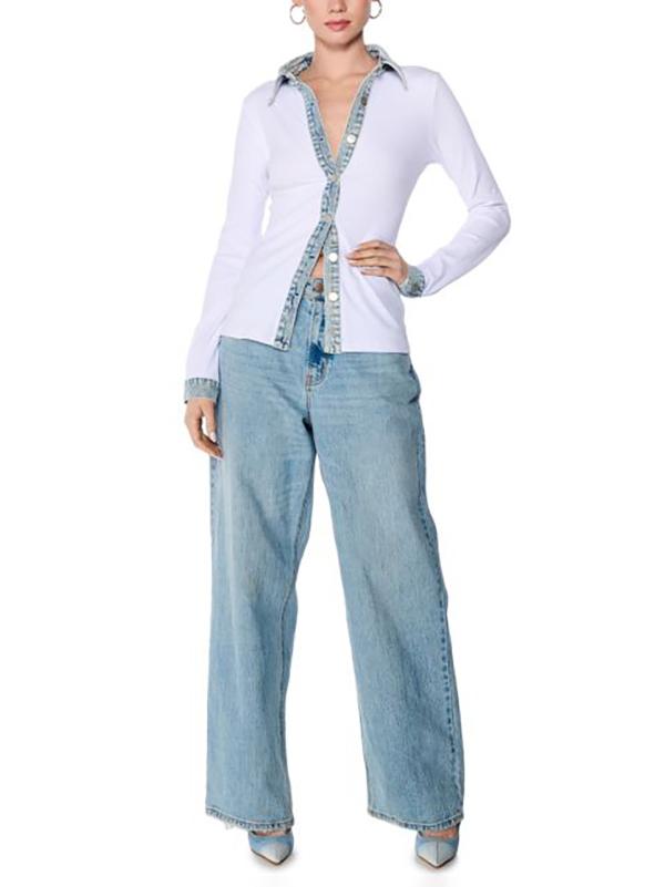 Long Sleeves Skinny Buttoned Split-Joint Lapel Blouses&Shirts Tops Product Image