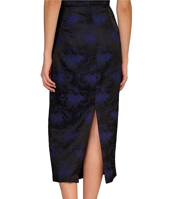Aidan Mattox Woven Jacquard Off The Shoulder Neck Cap Sleeve Pleated Midi Sheath Dress Product Image