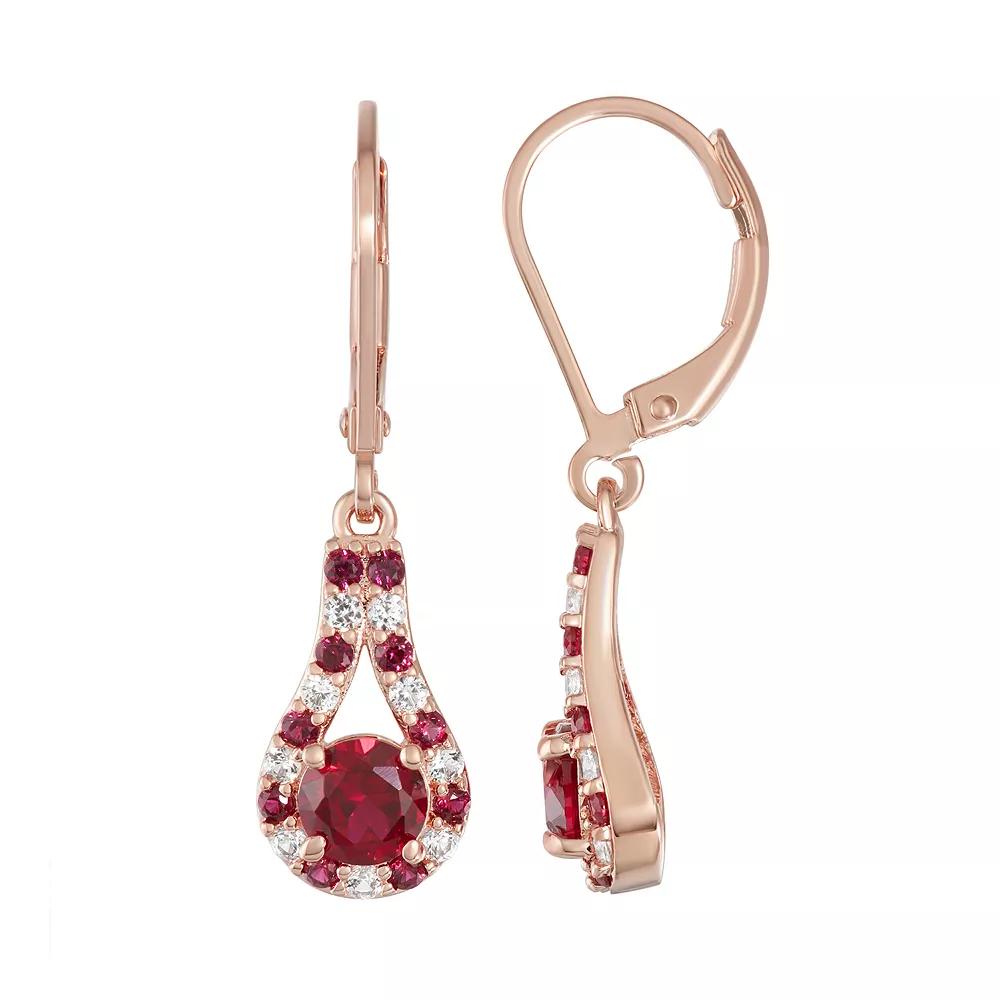 14K Rose Gold over Sterling Silver Lab-Created Ruby & White Sapphire Earrings, Women's, Pink Tone Product Image