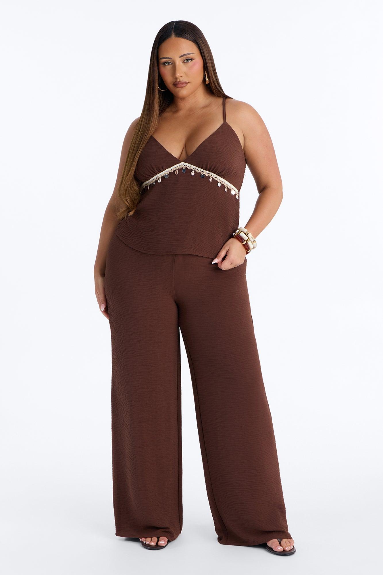 Sasha Embellished Wide Leg Pant Set - Chocolate Female Product Image