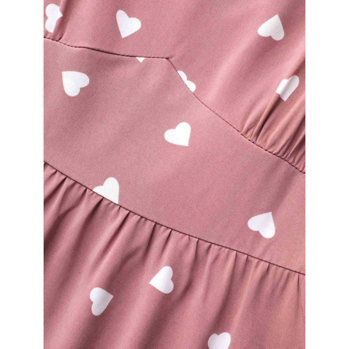 Plus Size Ruffled Stretchy Waist Puff Sleeve Dress DustyPink Women Elegant Gathered Heart neckline Half Sleeve Curvy BloomChic 30/6X Product Image