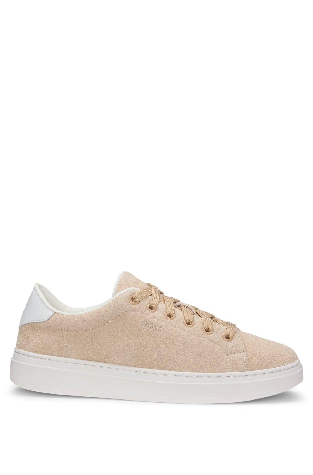 BOSS - Suede trainers with leather backtab - Beige Product Image