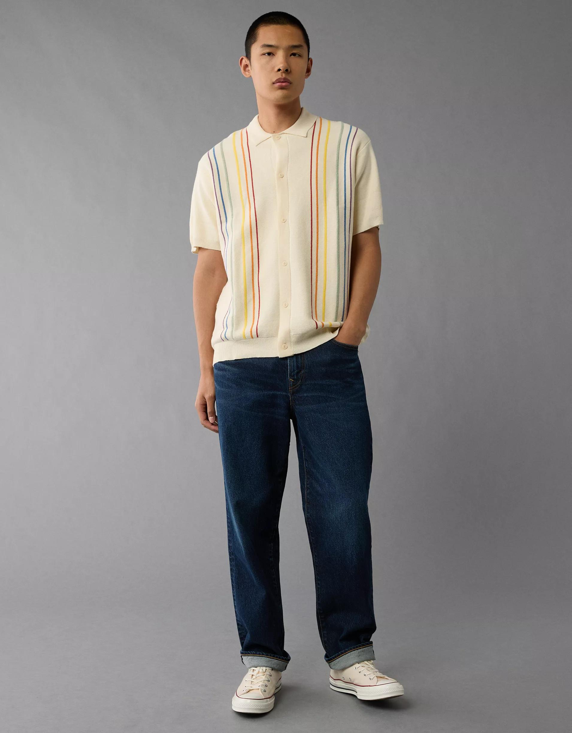 AE Pride Weekend Button-Up Sweater Polo Shirt Product Image