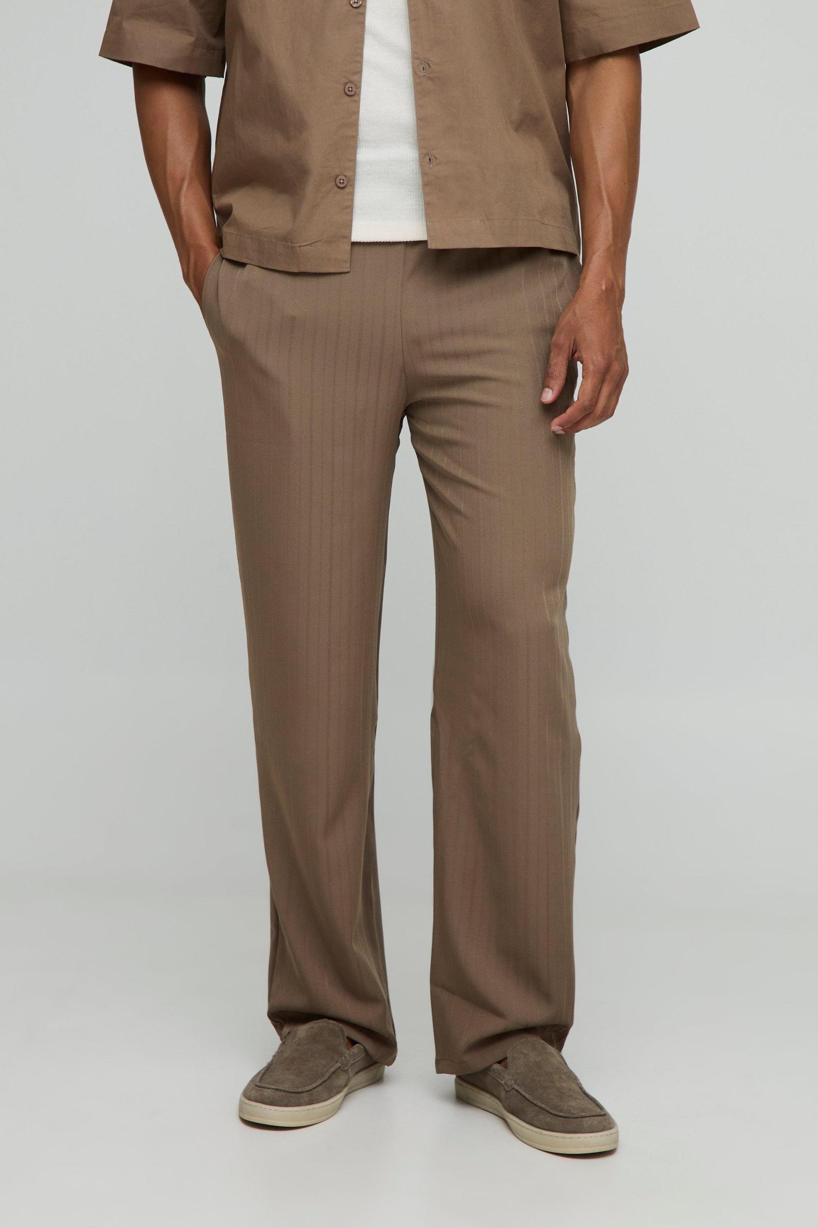 Elasticated Waist Relaxed Fit Textured Smart Trousers | boohooMAN USA Product Image