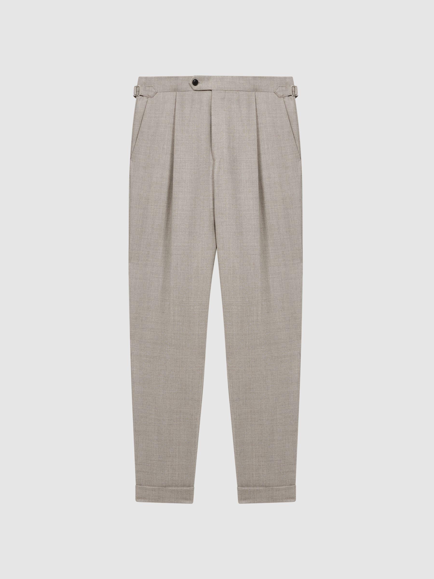 Slim Fit Brushed Wool Trousers in Oatmeal Product Image