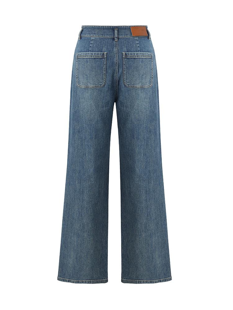 High-Waisted Loose Straight Full Length Women Jeans Product Image