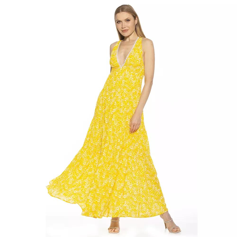 Women's ALEXIA ADMOR Tezzi Lace Trim V-Neck Tiered Maxi Dress,  Product Image