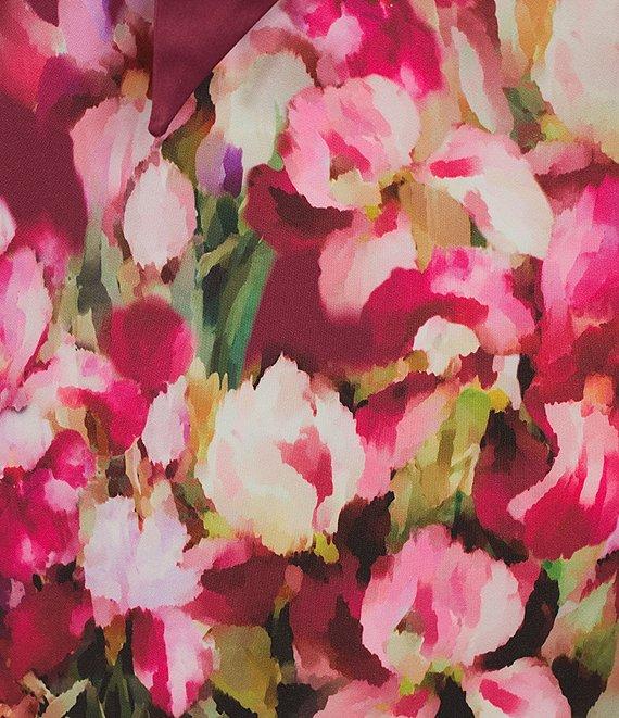 Adrianna Papell Short Sleeve Floral Print Tie Front Sheath Midi Dress Product Image