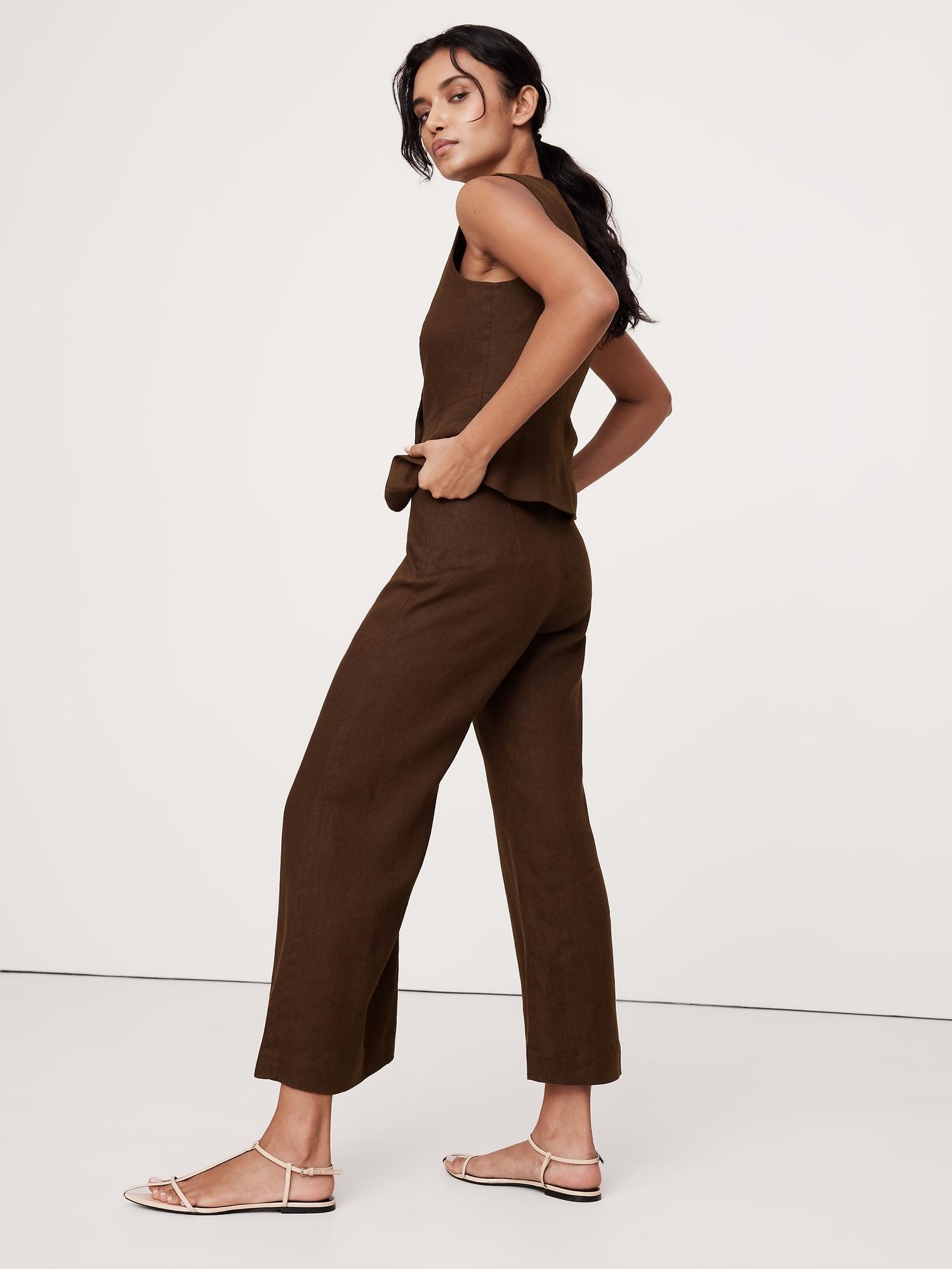 Mid-Rise Kick-Flare Lace-Trim Linen Ankle Pant Product Image