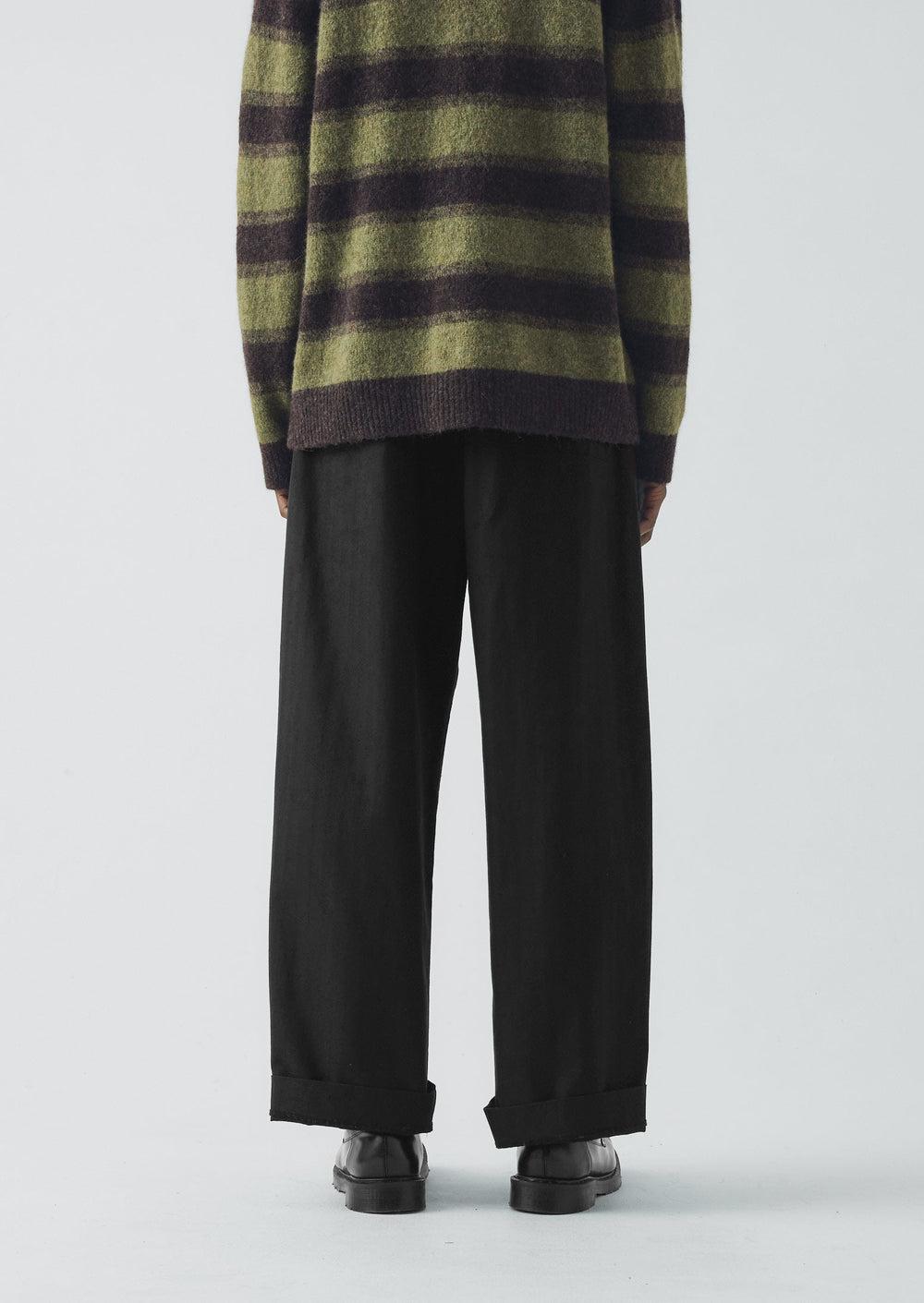 Cotton Wool Herringbone Wide Leg Pants | Black Product Image