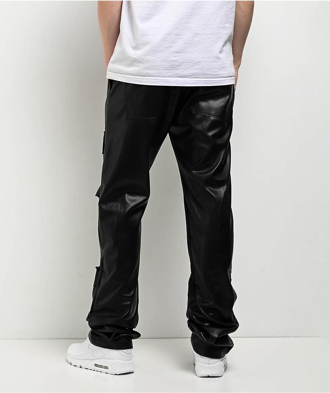 American Stitch Pleather Black Flare Cargo Pants Product Image