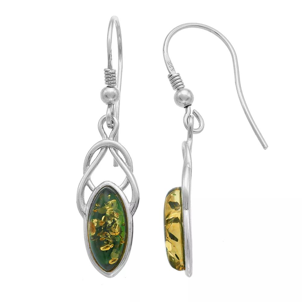 Sterling Silver Green Amber Drop Earrings, Women's Product Image