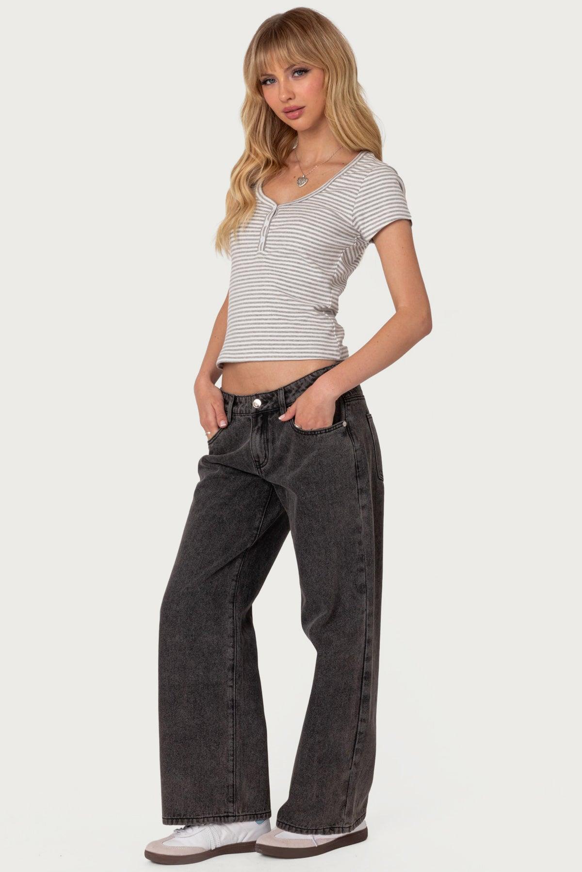 Petite Raelynn Washed Low Rise Baggy Jeans Product Image