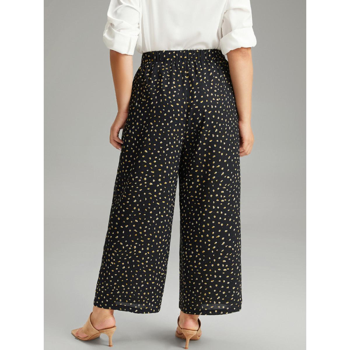 Plus Size Leopard Print Ties Straight Leg Pants Women Black Casual Straight Leg High Rise Everyday Pants BloomChic 26/4X Product Image