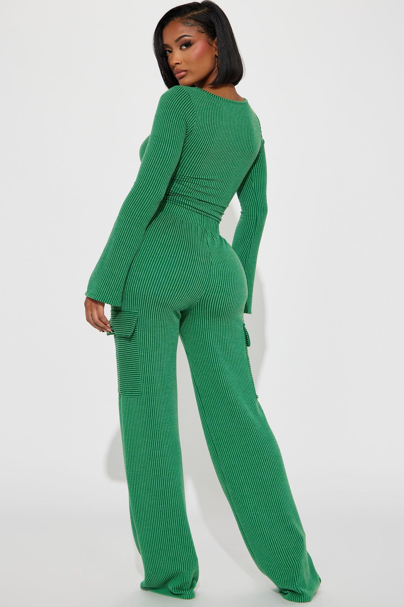 Nobody Like Me Ribbed Pant Set - Green Product Image