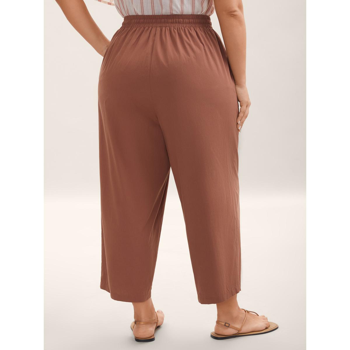 Plus Size Cotton Drawstring Straight-Leg Pants Women Rust Boho Straight Leg Mid Rise Vacation Pants BloomChic 22-24/3X Product Image