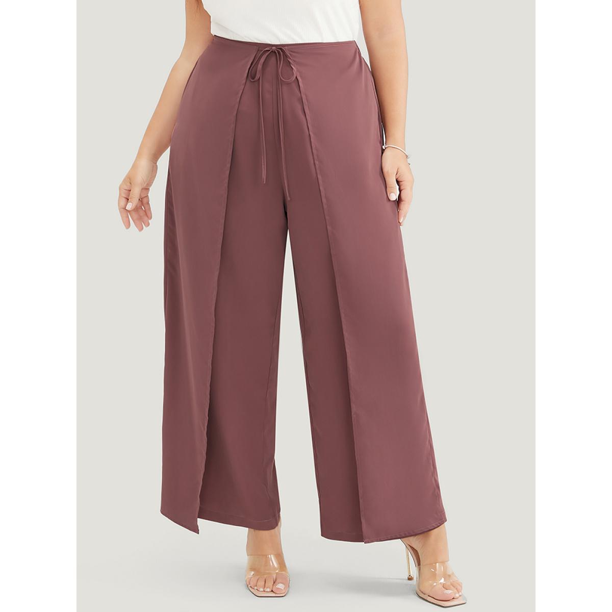 Plus Size Solid Pocket Cape Detail Ties Pants Women Mauve Elegant Mid Rise Dailywear Pants BloomChic 28/5X Product Image