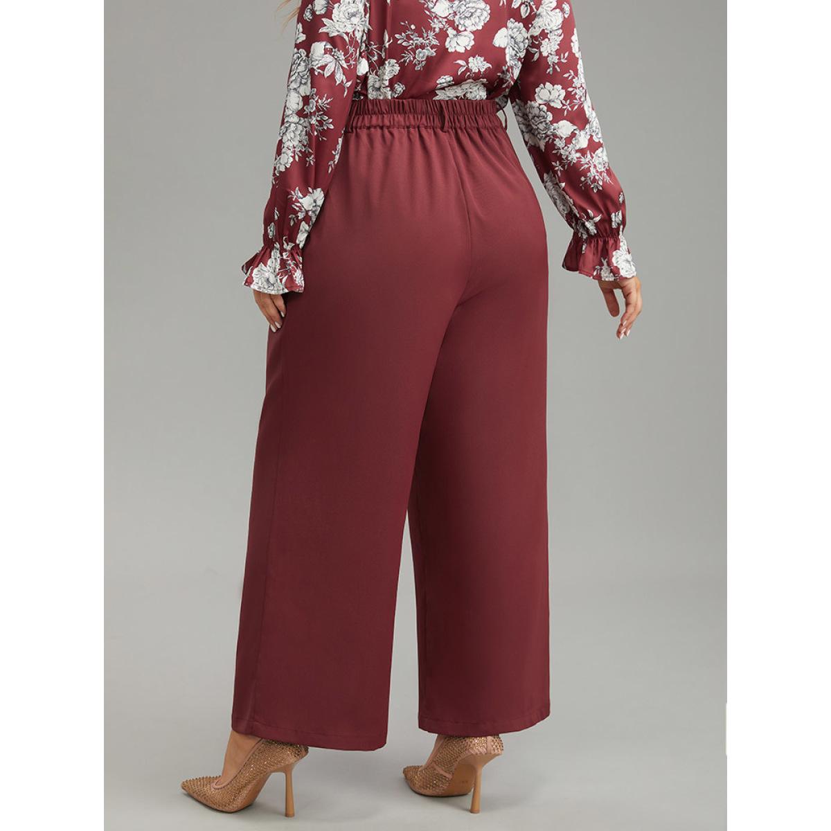 Plus Size Solid Pocket Button Up Elastic Waist Pants Women Scarlet Elegant Straight Leg High Rise Dailywear Pants BloomChic 30/6X Product Image