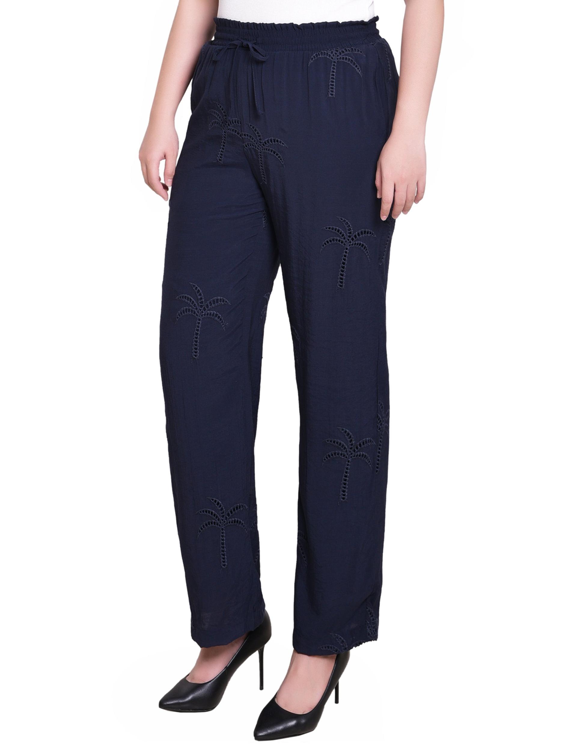 Navy Pull On Pants With Embroidery Product Image