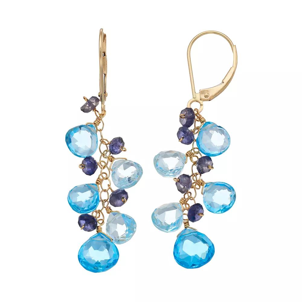 Jewelmak 14k Gold Blue Topaz & Iolite Cluster Drop Earrings, Women's Product Image
