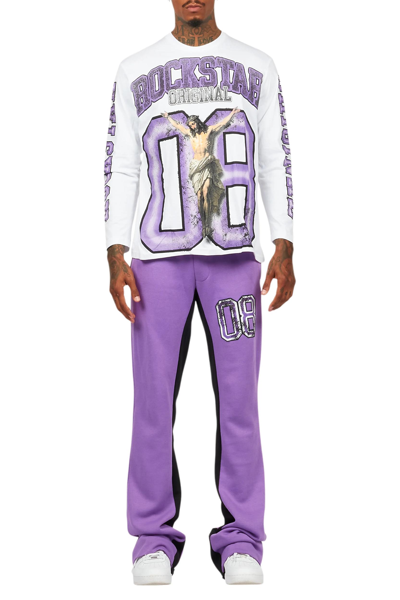 Fields Purple/White Long Sleeve T-Shirt/Baggy Pant Set Male Product Image