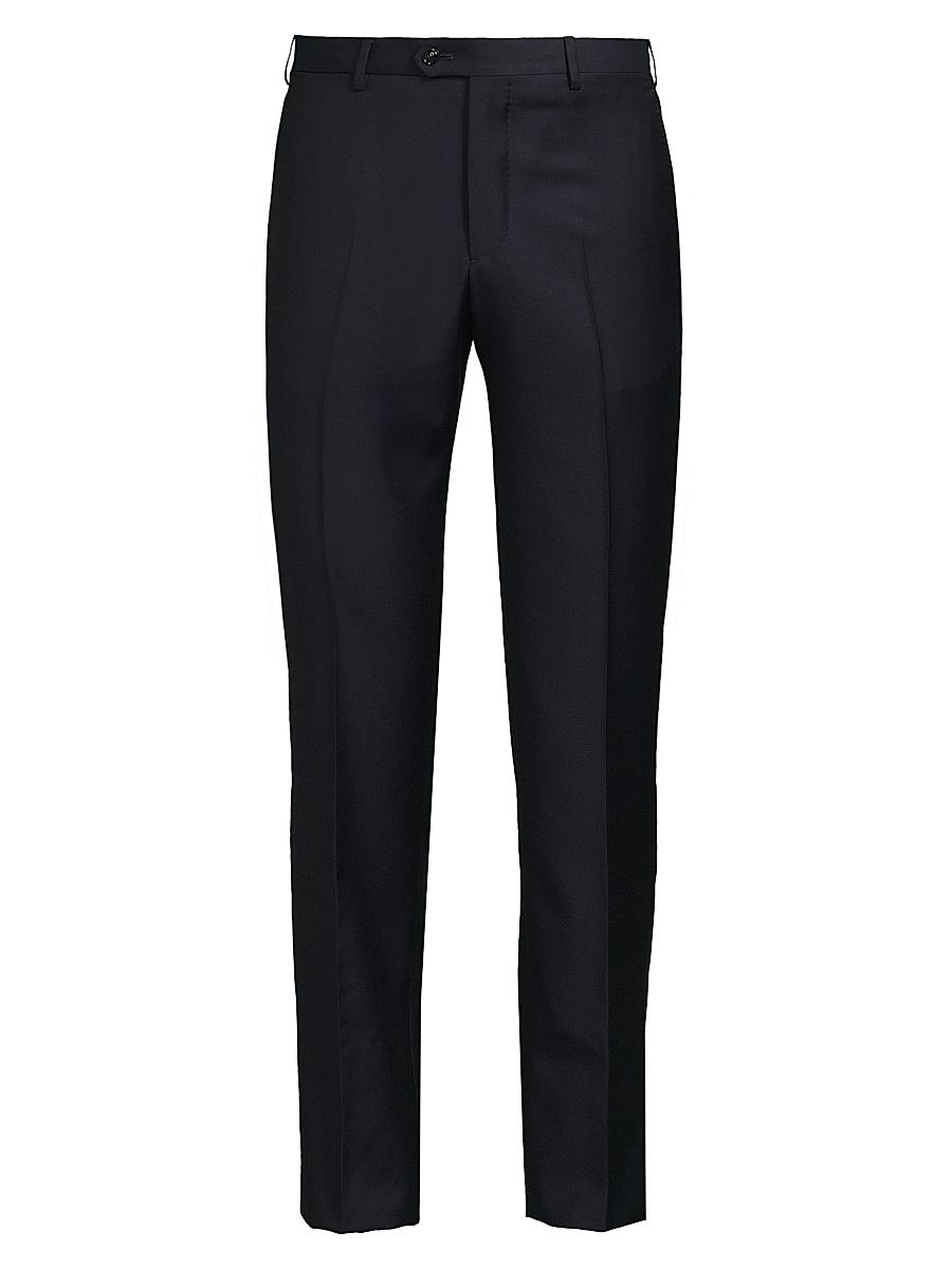 Mens Solid Wool Flat-Front Trousers Product Image