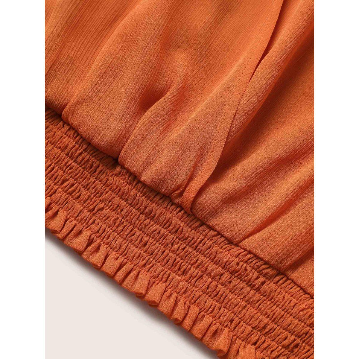 Plus Size Orange Chiffon Shirred Ruffle Trim Lace Panel Blouse Women Elegant Half Sleeve Round Neck Everyday Blouses BloomChic 18-20/2X Product Image