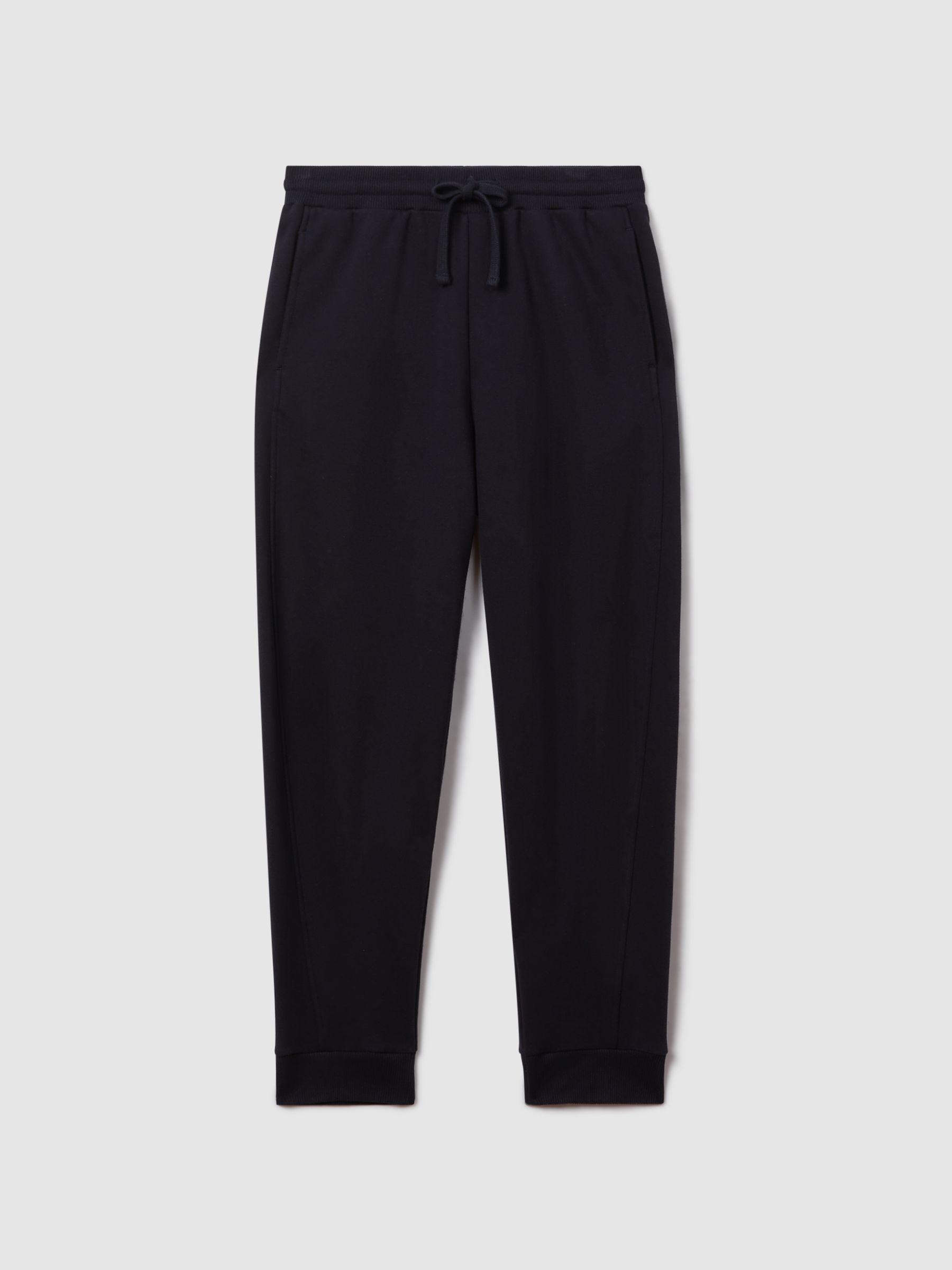 Cotton Blend Drawstring Joggers in Navy Product Image
