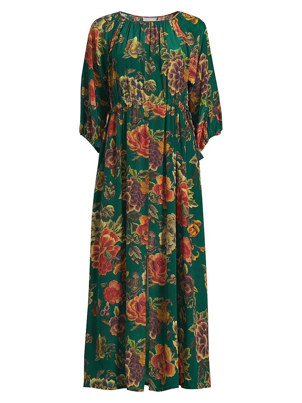 Womens Verronah Floral Silk Drawstring Midi-Dress Product Image
