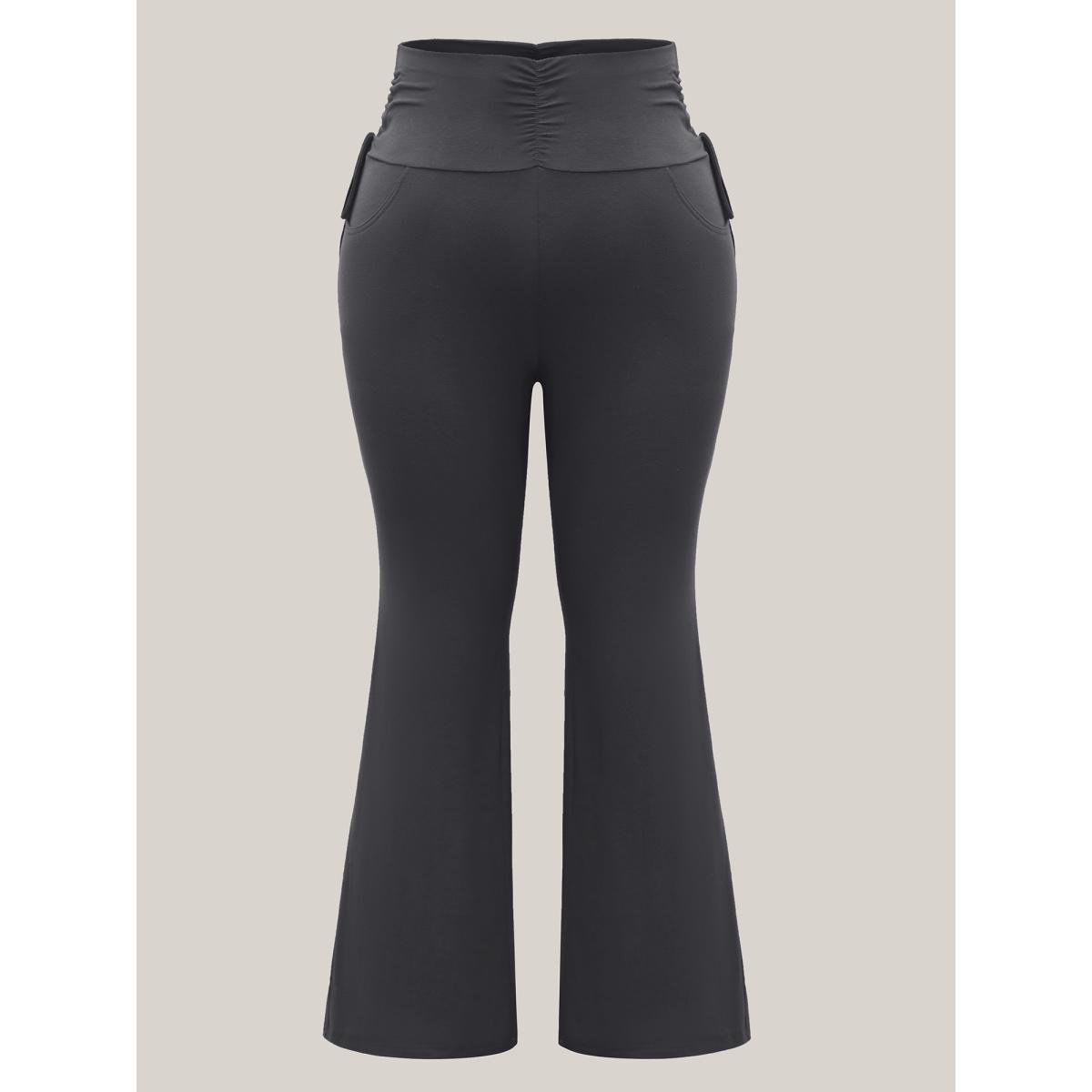 Plus Size Ruched Drawstring Midi-Waist Tight Pants Women DimGray Elegant High stretch Bootcut Mid Rise Everyday Leggings BloomChic 26/4X Product Image