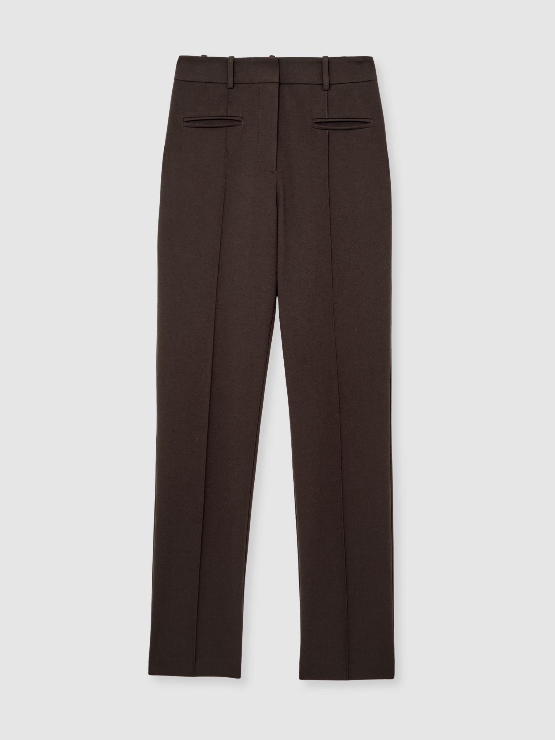 Pintuck Tapered Trousers in Chocolate Brown Product Image